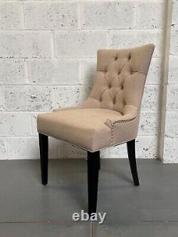X2 Beige Fabric Primrose Dining Chair Black Wood Legs Pleated Button Back