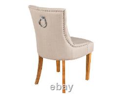 X2 Cream Linen Scoop Back Dining Chairs Upholstered Studded Button Back