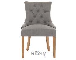 X2 Grey Linen Scoop Back Dining Chairs Upholstered Button Back Dining Furniture