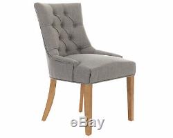 X2 Grey Linen Scoop Back Dining Chairs Upholstered Button Back Dining Furniture