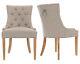 X2 Grey Linen Scoop Back Dining Chairs Upholstered Studded Button Back Furniture