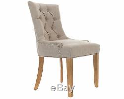 X2 Grey Linen Scoop Back Dining Chairs Upholstered Studded Button Back Furniture
