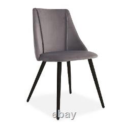 X2 Grey Upholstered Velvet Living Room Kitchen Dining Chairs Black Metal Legs