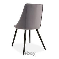 X2 Grey Upholstered Velvet Living Room Kitchen Dining Chairs Black Metal Legs