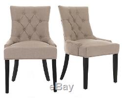X2 Verona Scoop Back Linen Dining Chairs in Cream Button Back Upholstered Chair