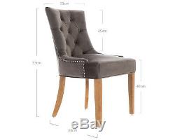 X2 Verona Scoop Button Back Dining Chairs in Grey Velvet Upholstered Chair
