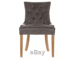 X2 Verona Scoop Button Back Dining Chairs in Grey Velvet Upholstered Chair