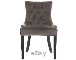 X2 Verona Scoop Button Back Grey Velvet Dining Chairs Upholstered Chair