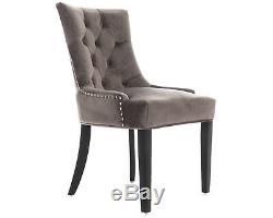 X2 Verona Scoop Button Back Grey Velvet Dining Chairs Upholstered Chair