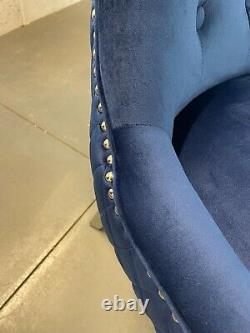 X4 Sofia Brushed Royal Blue Velvet Dining Chair Lion Knocker Polished Metal Legs