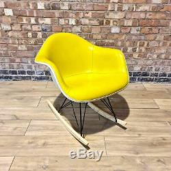 Yellow Herman Miller Original Eames Upholstered RAR Rocking Arm Shell Chair