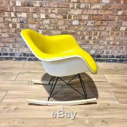 Yellow Herman Miller Original Eames Upholstered RAR Rocking Arm Shell Chair